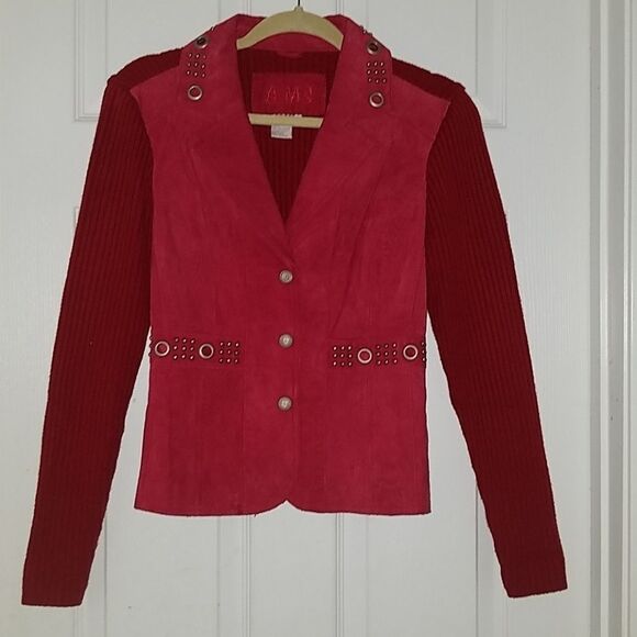 AMI Red leather jacket Sz S NWOT - Picture 1 of 5